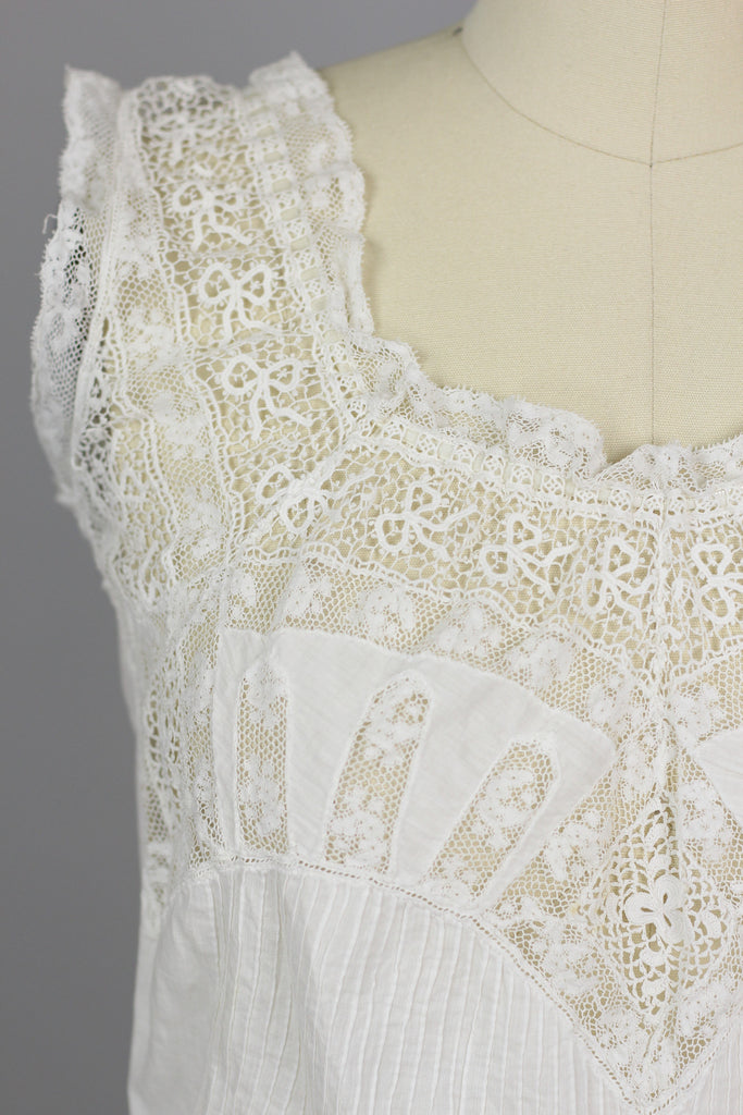 Victorian Antique Entirely Handmade White Lace Corset Cover Blouse
