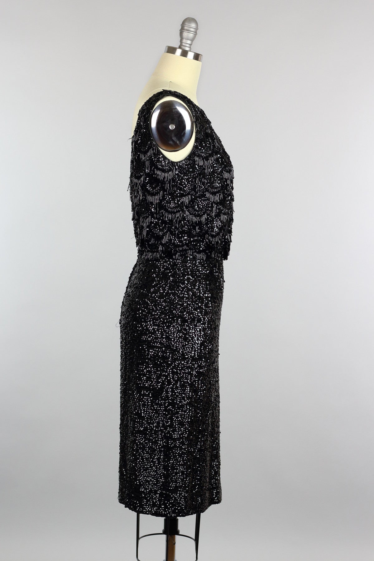 Stunning Vintage 1960s Hand Beaded Black Cocktail Dress