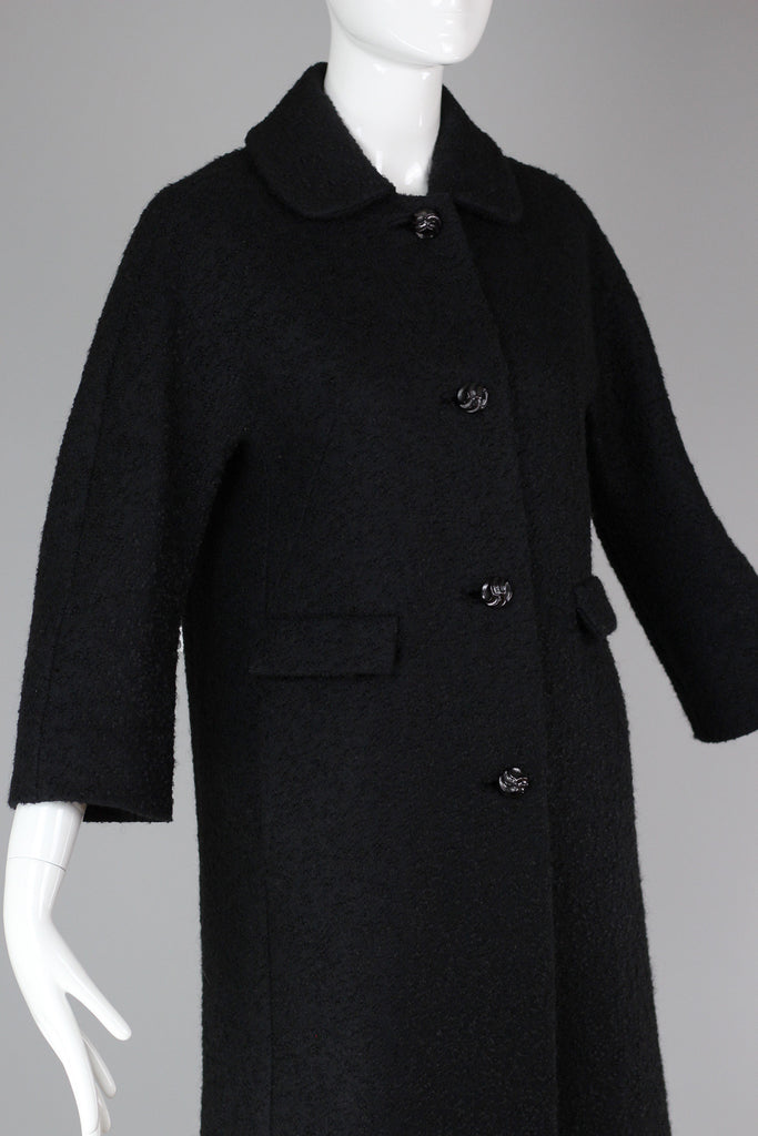 Vintage 1950s-60s Black Boucle Car Coat with 3/4 Sleeves