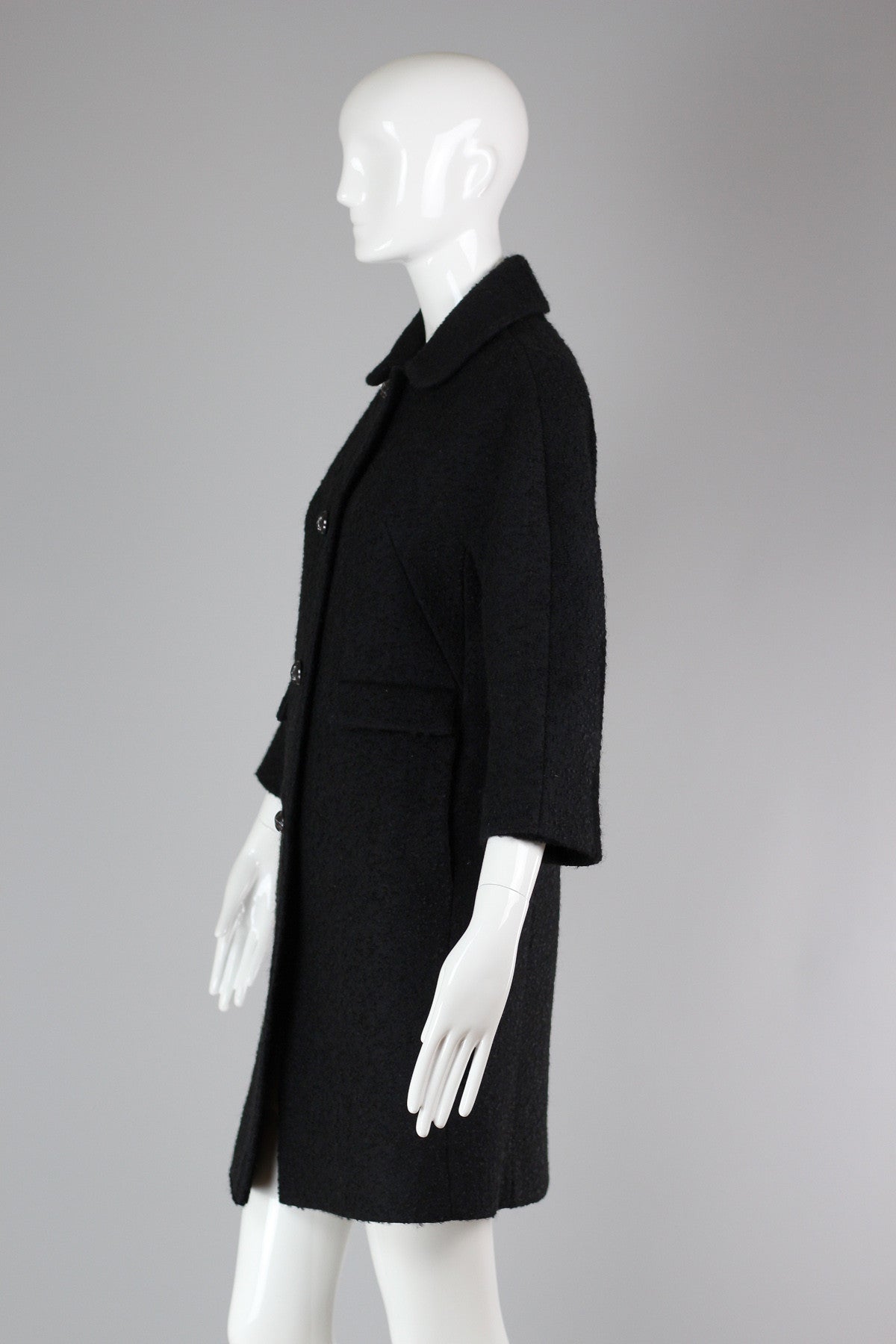 Vintage 1950s-60s Black Boucle Car Coat with 3/4 Sleeves