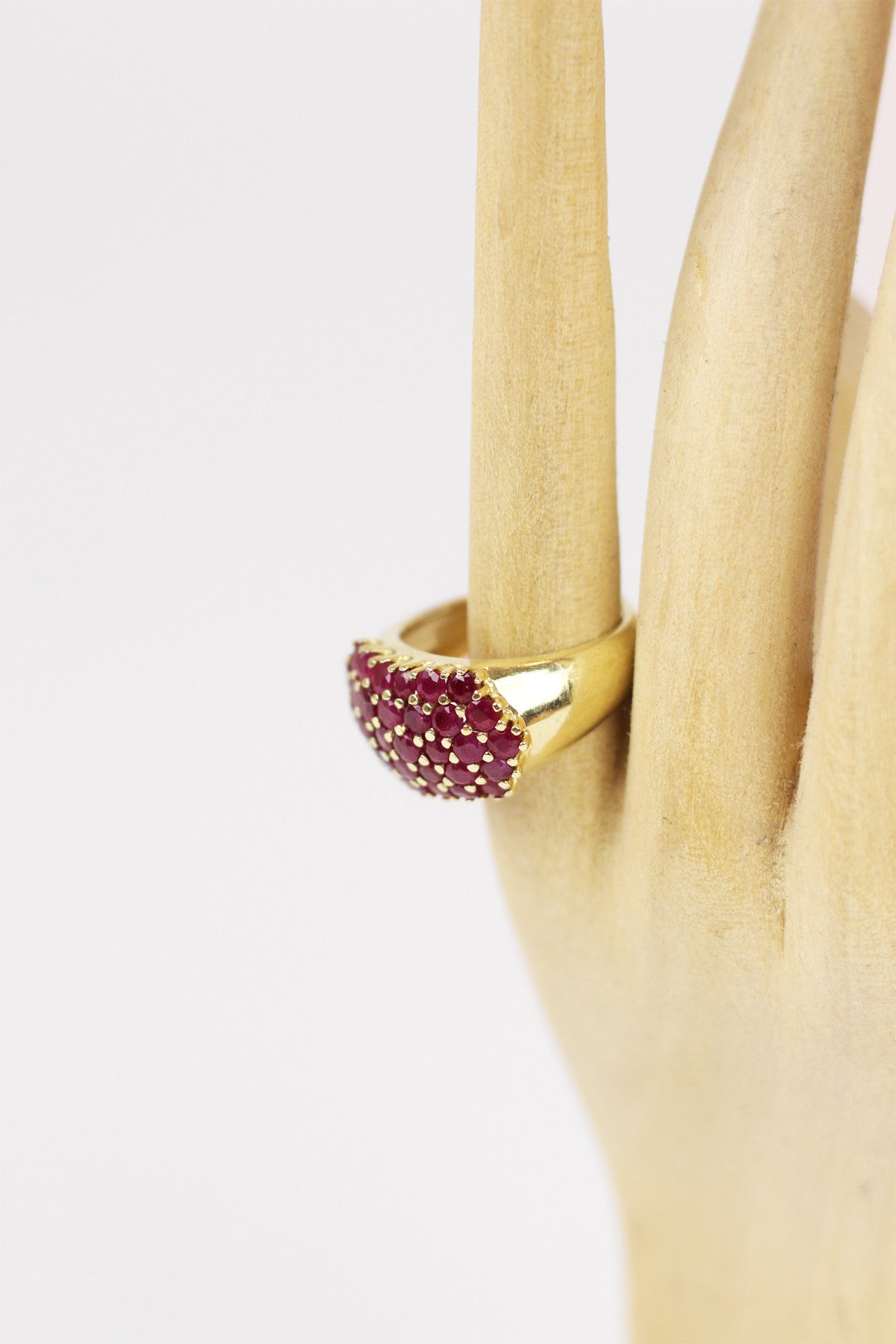 Estate 14K Yellow Gold Ruby Cocktail Ring with 34 Rubies