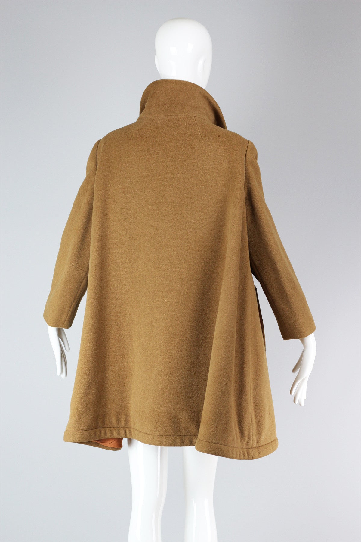 Fantastic 1960s Camel Wool A-Line Coat with Mock Neck