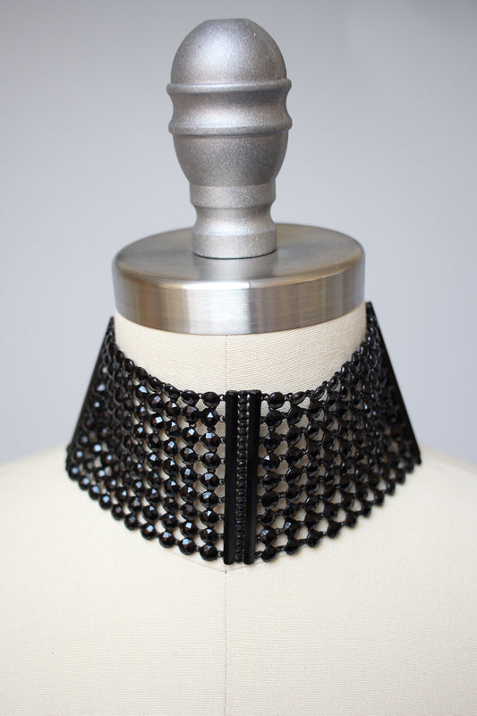 Vintage Black Glass Beaded Chainmail Choker