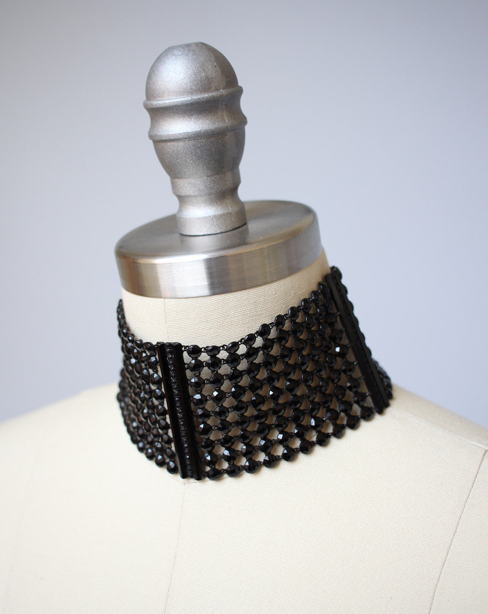 Vintage Black Glass Beaded Chainmail Choker