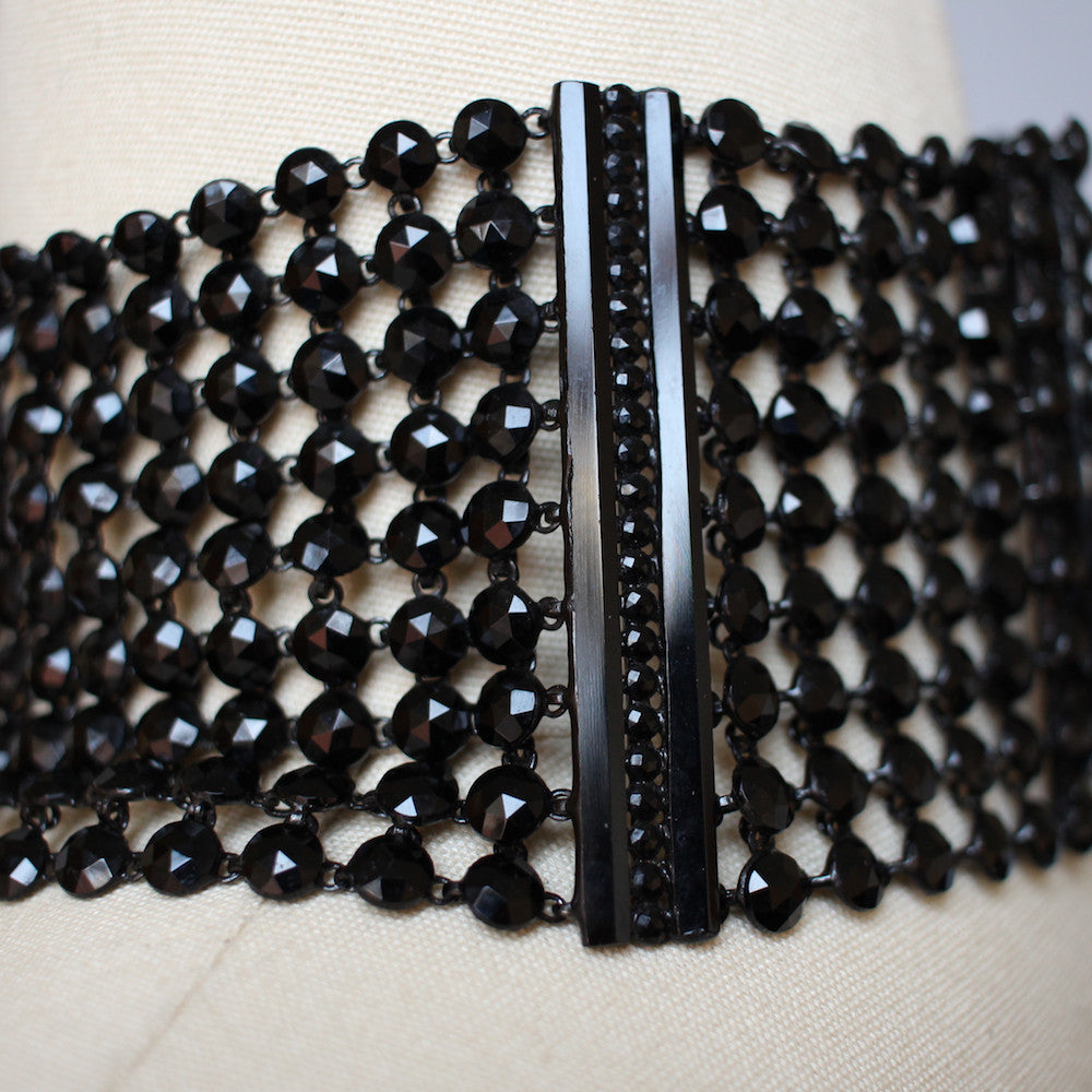 Vintage Black Glass Beaded Chainmail Choker