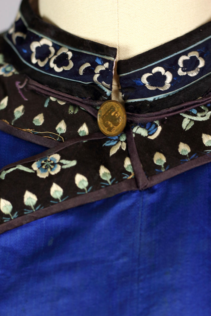 1930s Vintage Cobalt Blue Chinese Silk Kimono