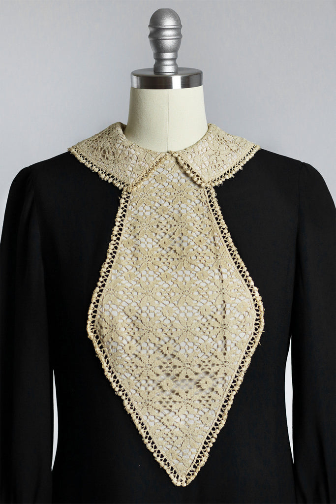Twiggy 1960s Crochet Black Mini Dress