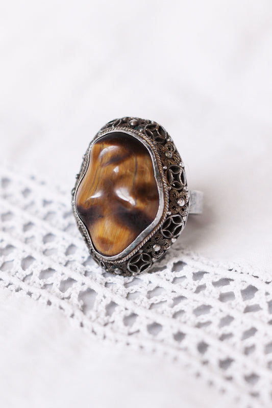 Vintage Tiger's Eye Filigree Ring
