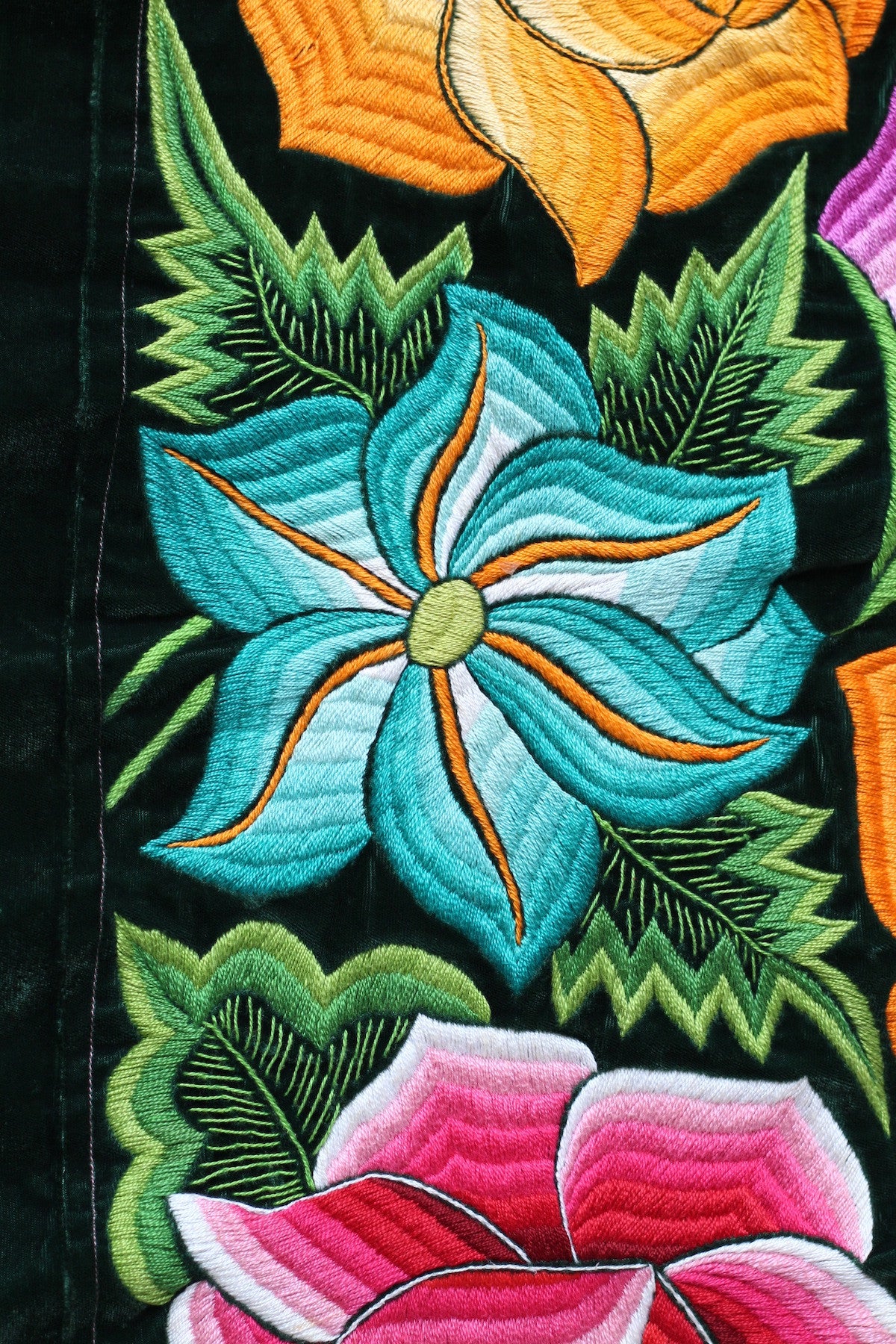 Vintage Tehuantepec Mexico Embroidered Skirt with New Waistband Green