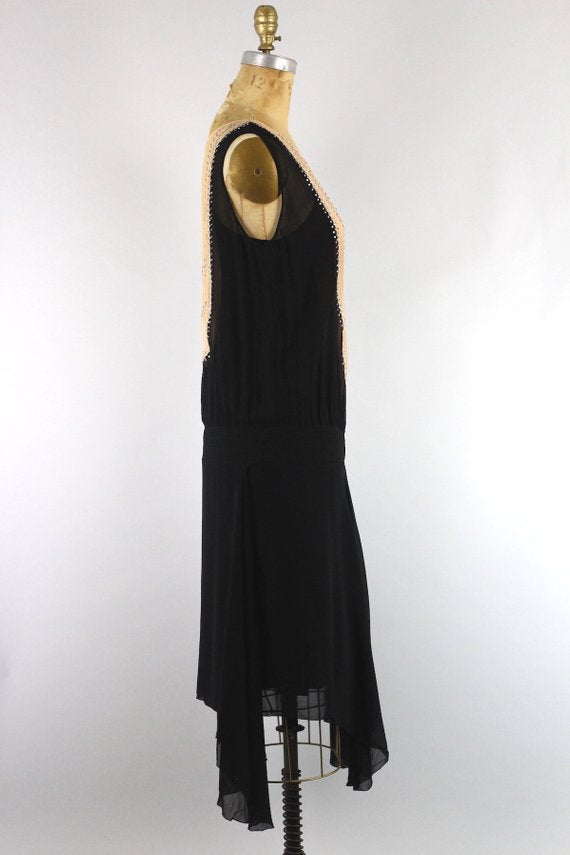Stunning Original 1920s Silk Chiffon Flapper Dress with Bow Rhinestone Detail