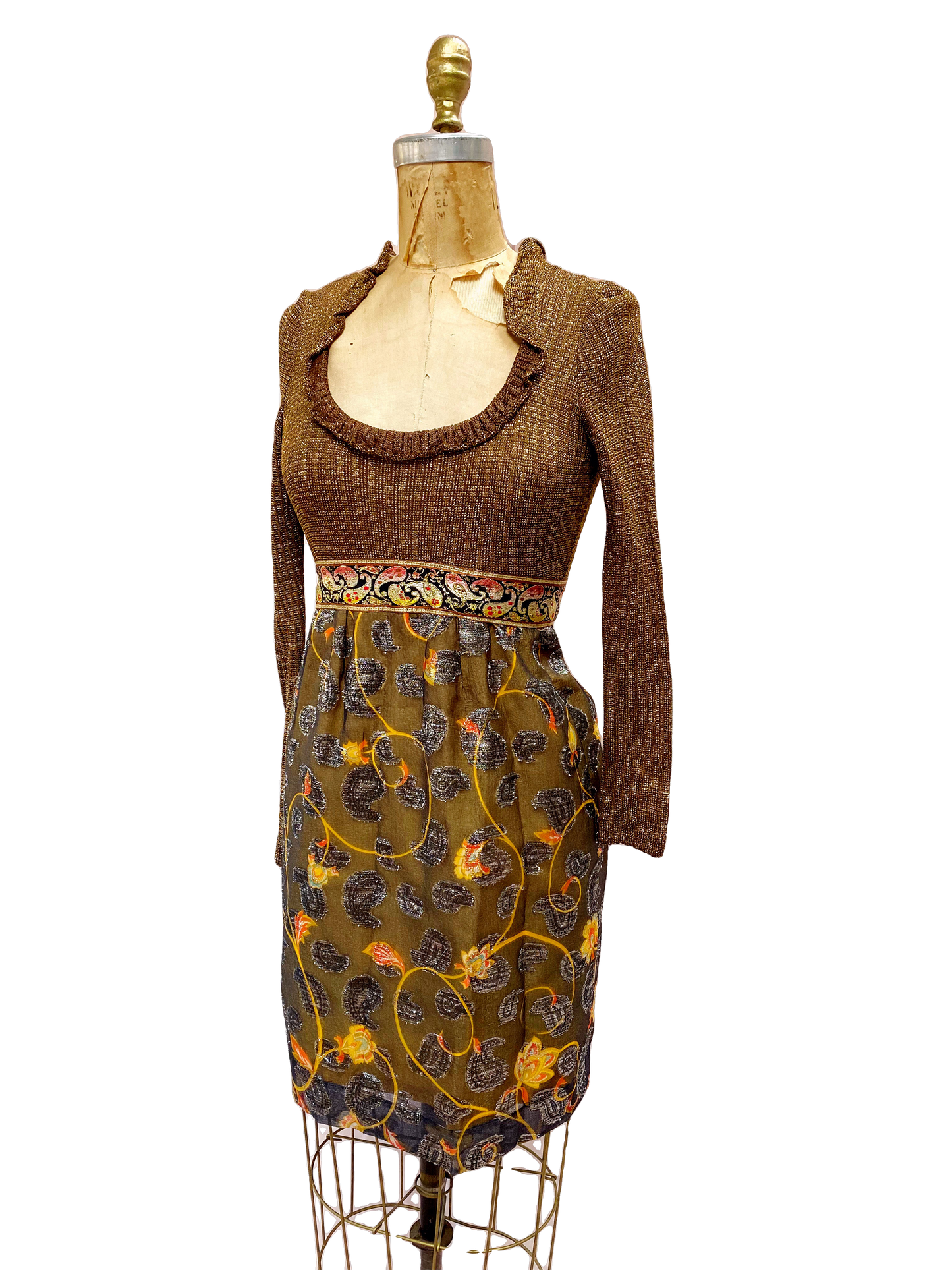 Joseph Magnin Copper Lurex Mini Dress