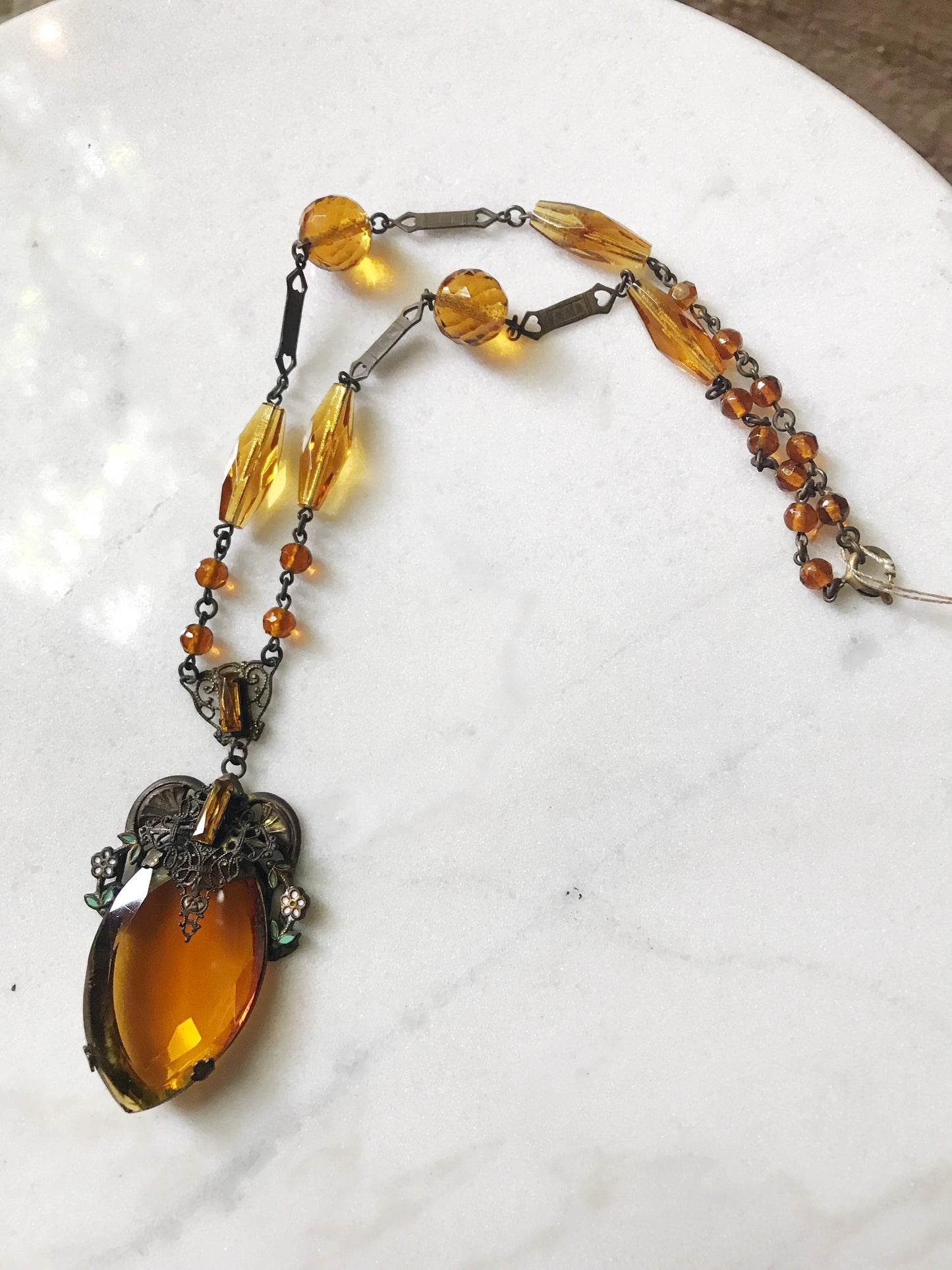 1920s Citrine Amber Czech Glass Necklace