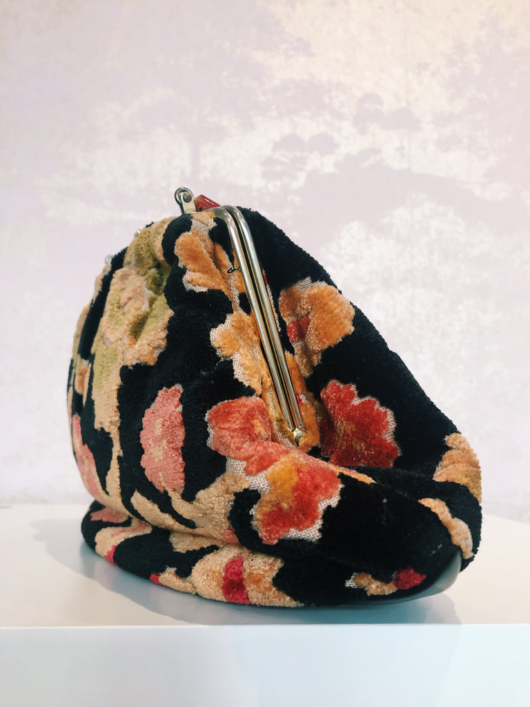 Vintage Floral Carpet Bag with Lucite Handle