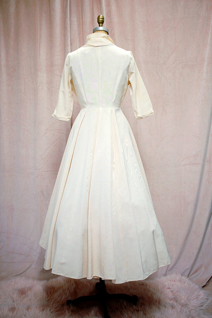 The Marilyn | Vintage 1950s Ivory Silk Rayon Faille Fit & Flare Dress