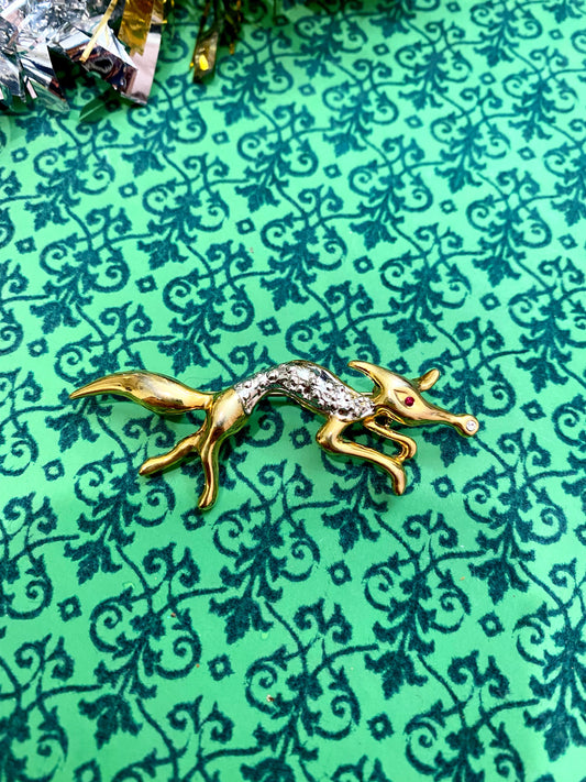 1950s Gold Plated Fox Brooch