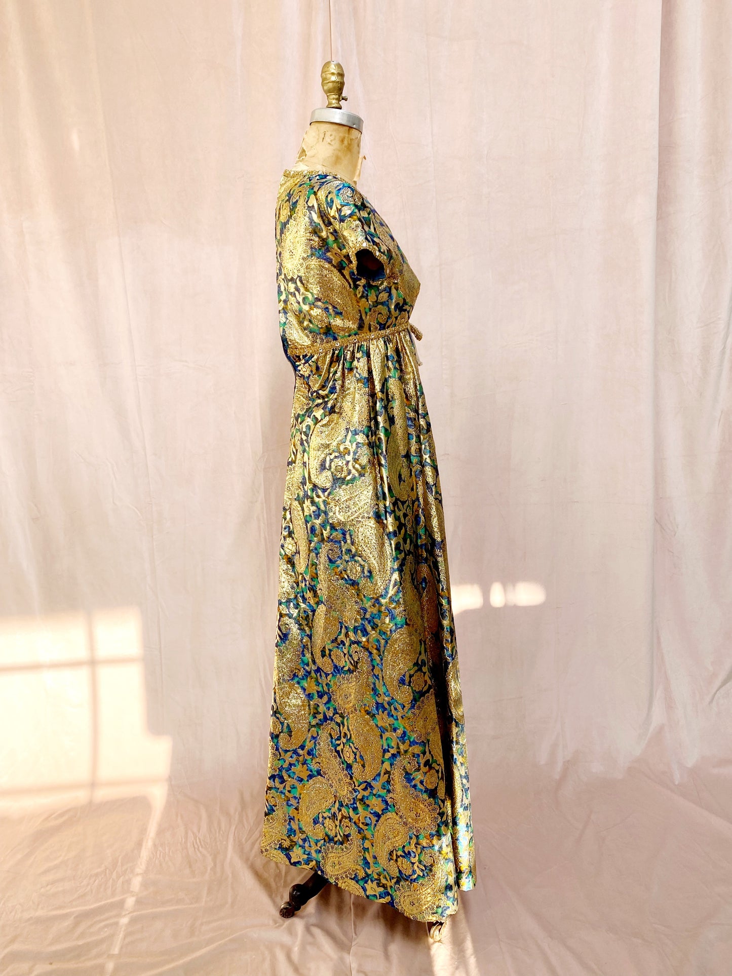 Malcolm Starr 1960s Silk Paisley Gold Lurex Gown