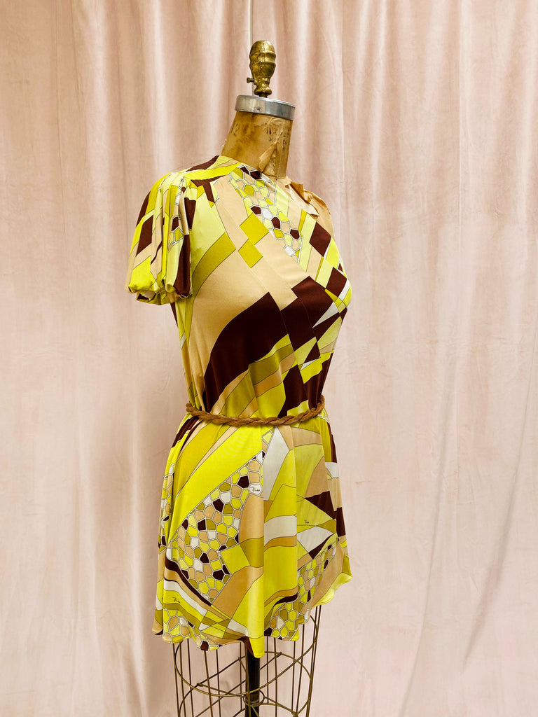 Emilio Pucci Chartreuse Yellow Geometric Mini Dress