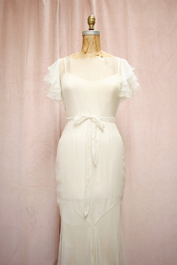 The Harlow | Vintage 1930s Fairy Silk Sheer Wedding Gown Fishtail Hem