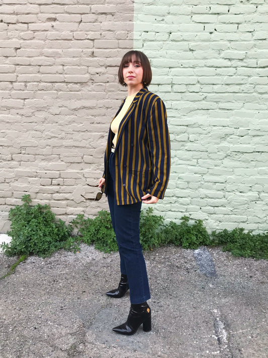 Vintage Paris Silk Striped Boyfriend Blazer