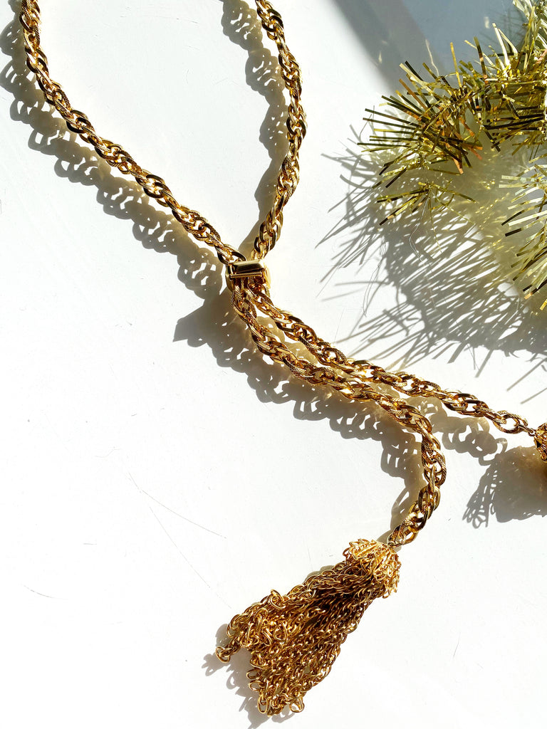 70s Gold Fringe Lariat Necklace