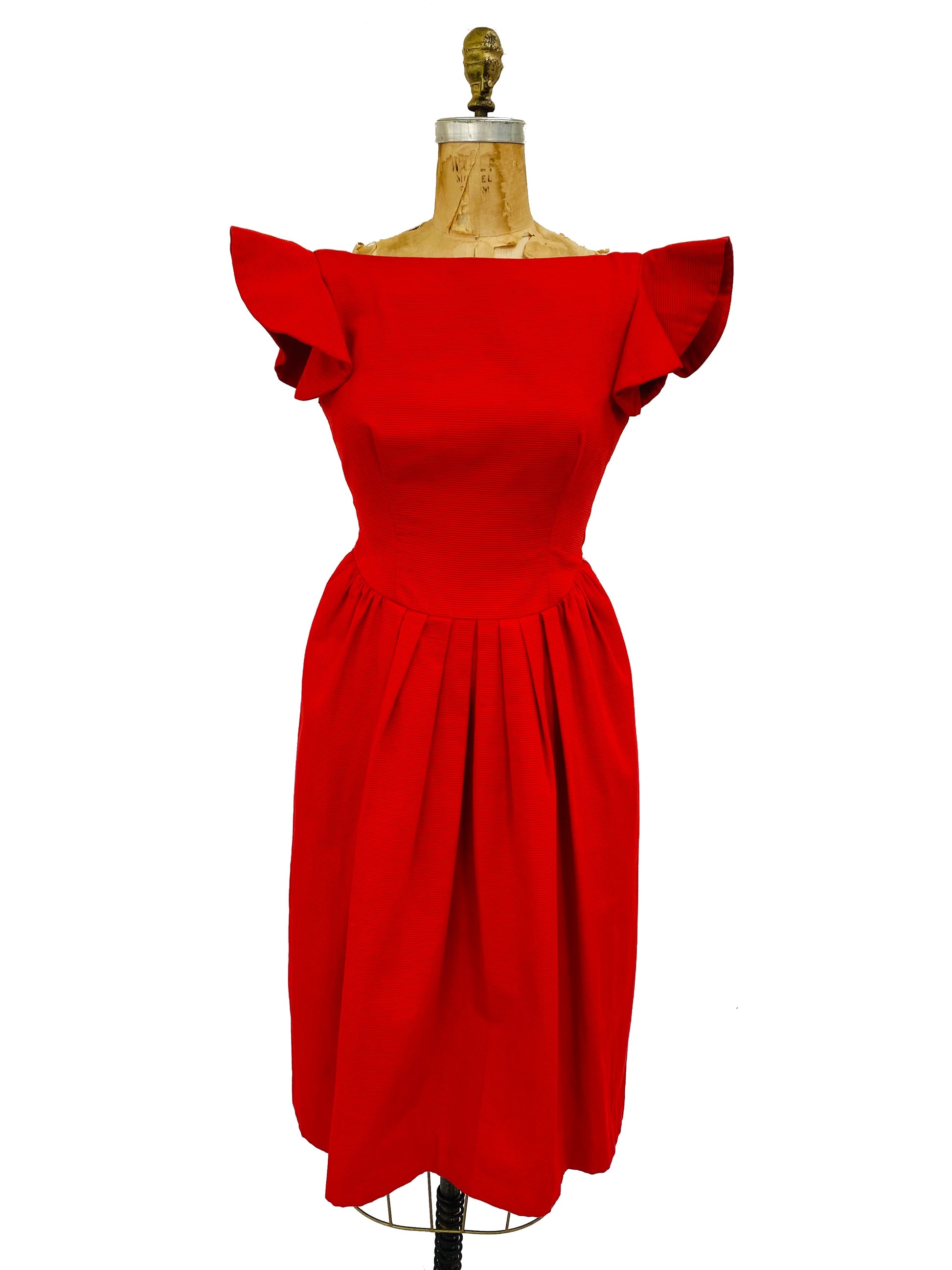 1980s Oscar de la Renta Red Fit & Flare Dress with Bows Muse 1980s Oscar de la Renta Red Fit & Flare Dress with Bows Muse