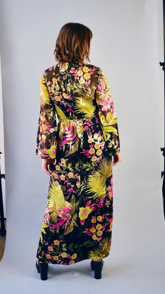 Mollie Parnis Silk Tropical Maxi Dress