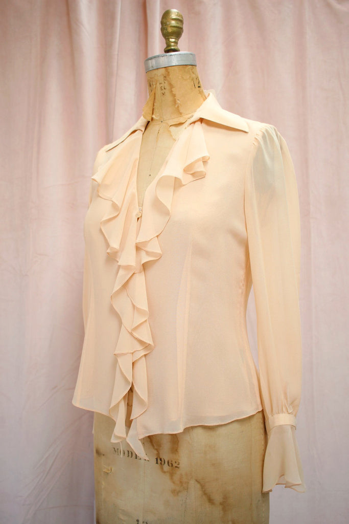 Vintage Pale Pink Chiffon Ruffle Blouse