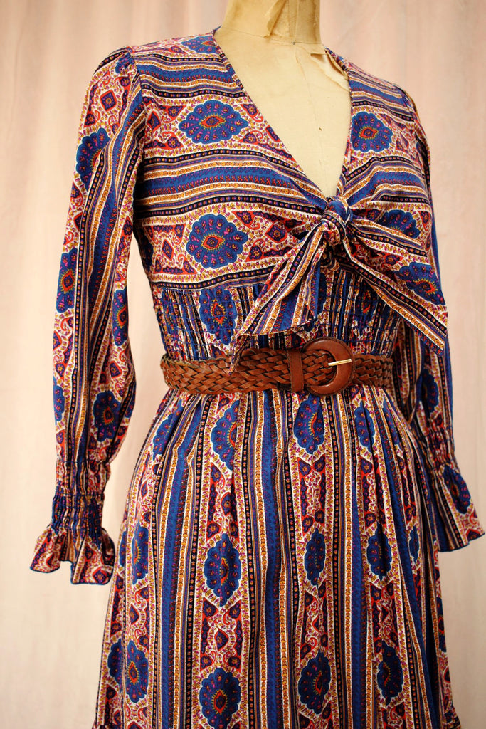 Concert Dress | 70s Handkerchief Print Smocked Dress