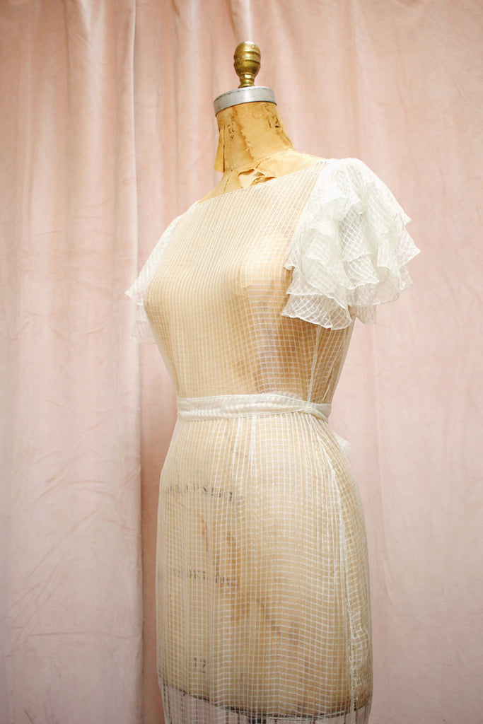 The Harlow | Vintage 1930s Fairy Silk Sheer Wedding Gown Fishtail Hem