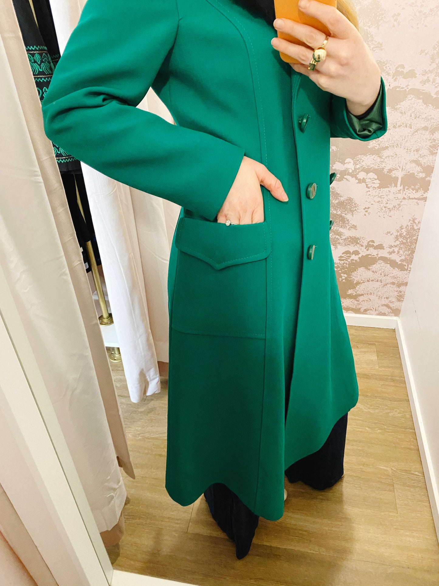 Kelly Green Double Breasted Coat with Fur Collar