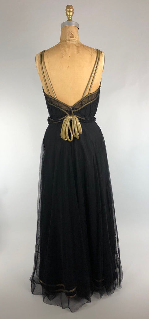Incredible 1930s Black Tulle & Gold Lamé Gown