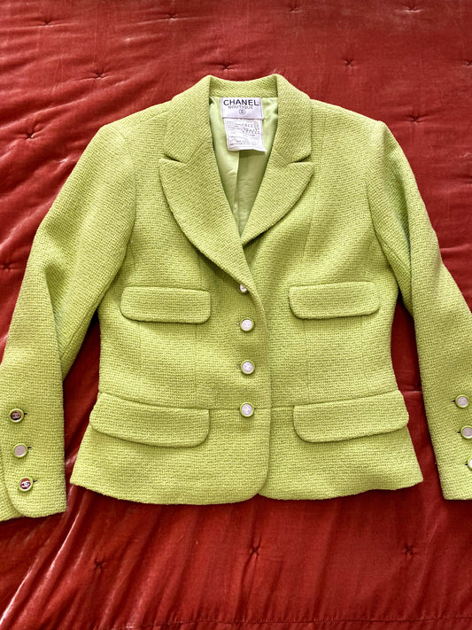 Vintage Chanel Tweed Jacket - Lime Green