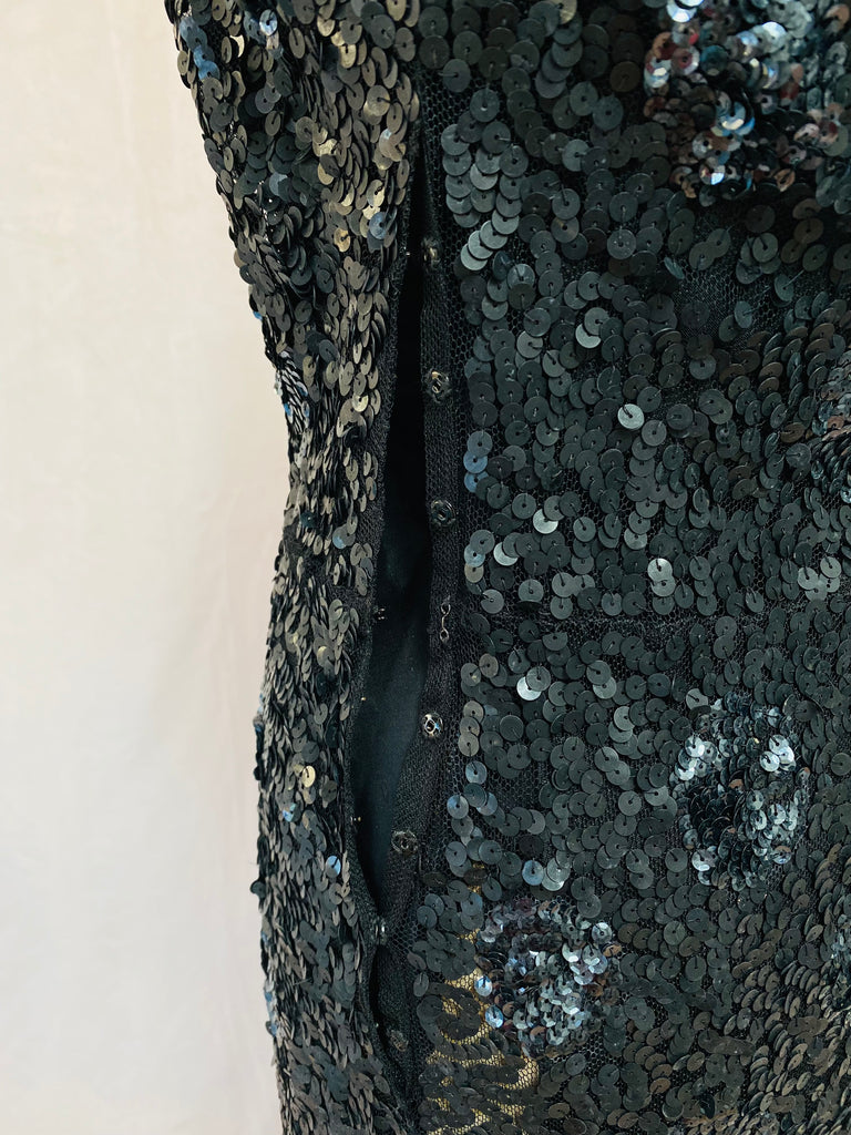 1930s French Sequin Net Fishtail Gown