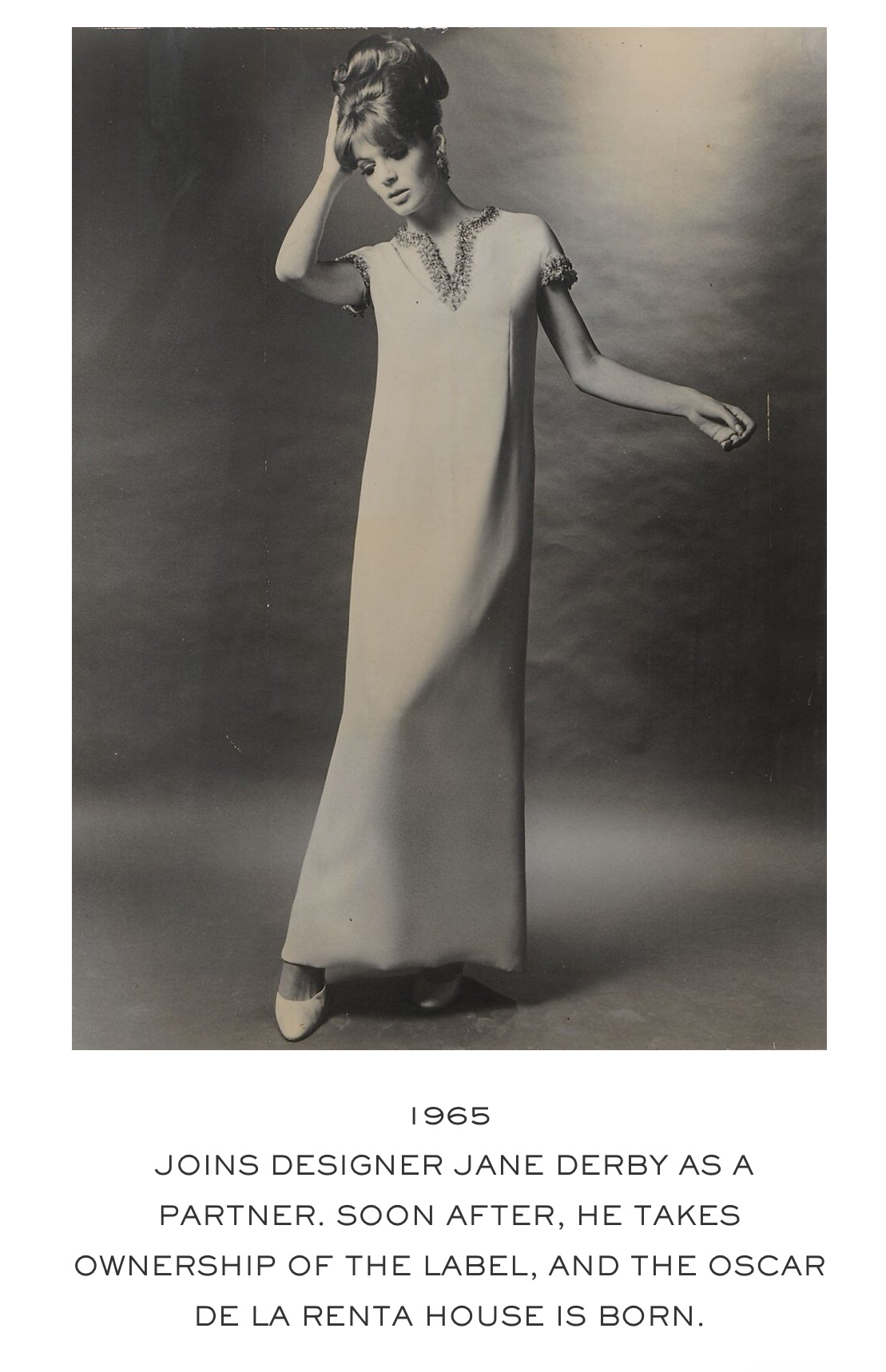 Rare 1965 Oscar de la Renta for Jane Derby Embellished Silk Gown