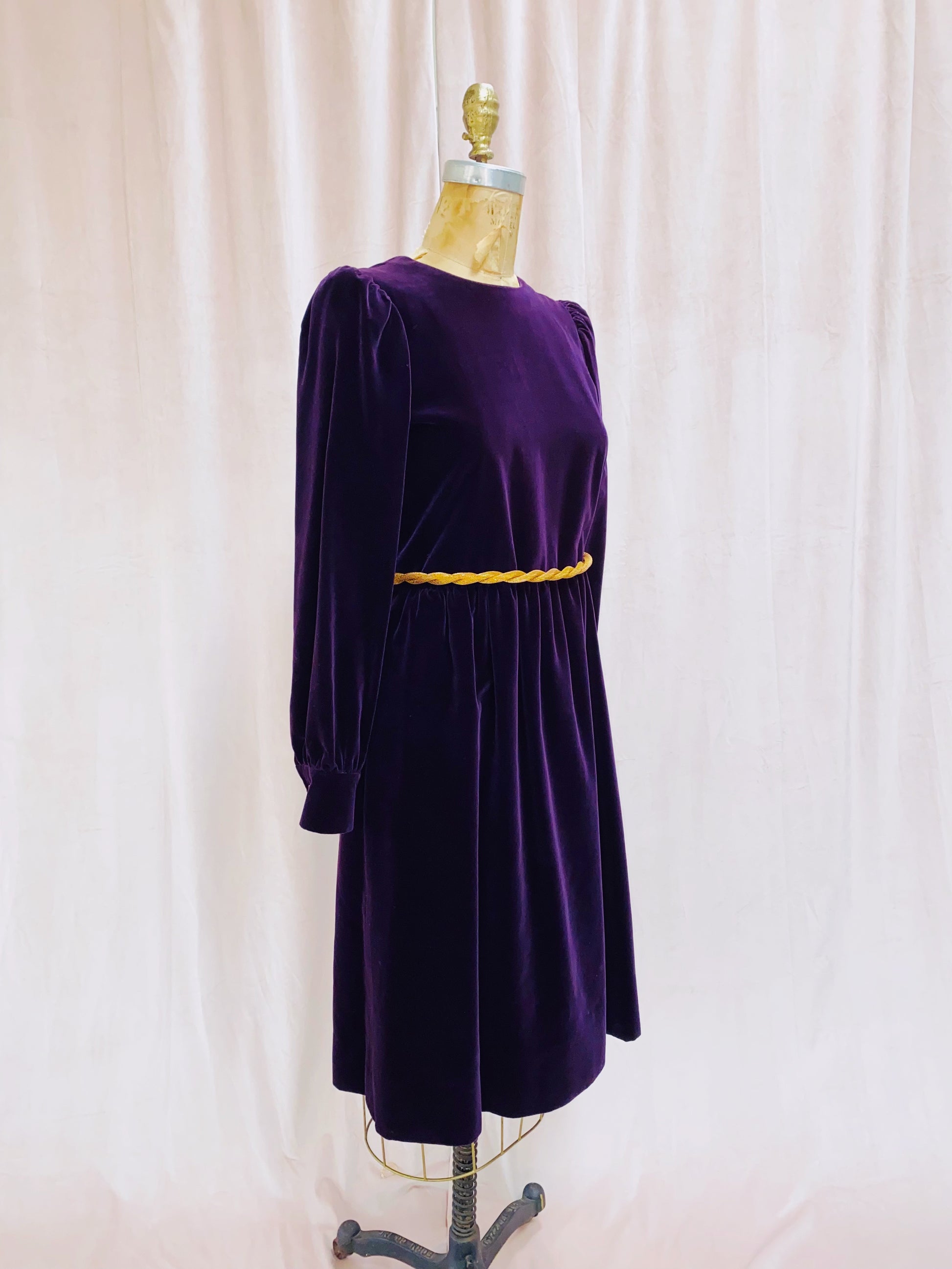 purple velvet dress vintage Vintage 1930's Soft Purple Velvet Art Deco Gown Dress With Cape and Rhinestone Cap, Size Extra Small
