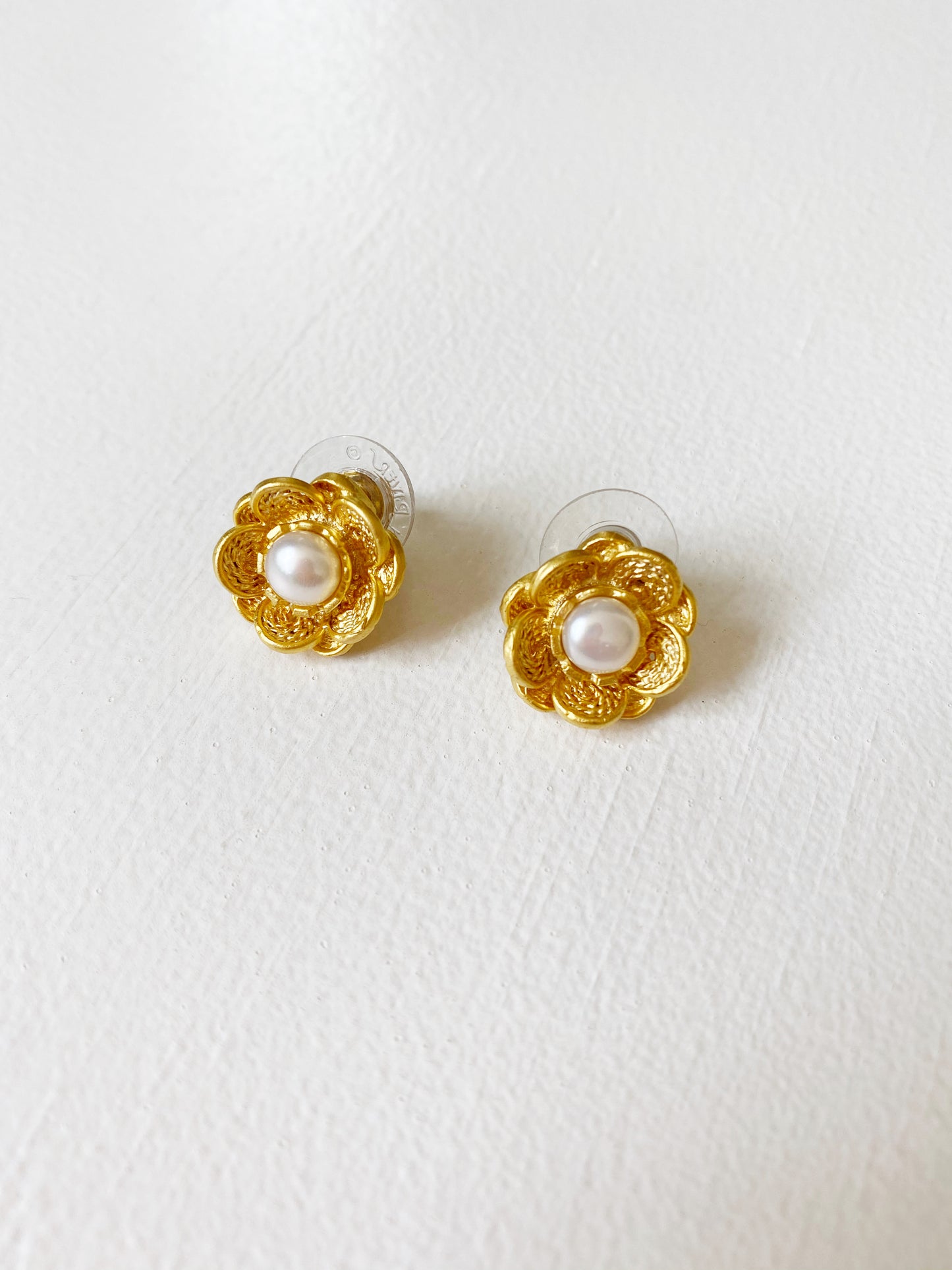 Gold Pearl Flower Studs