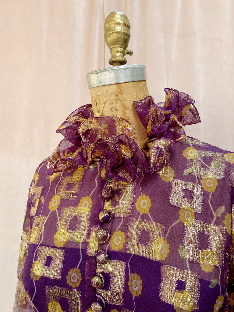 Lillie Rubin Purple & Gold Lurex Midi Dress