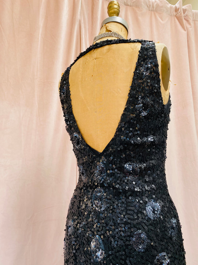 1930s French Sequin Net Fishtail Gown