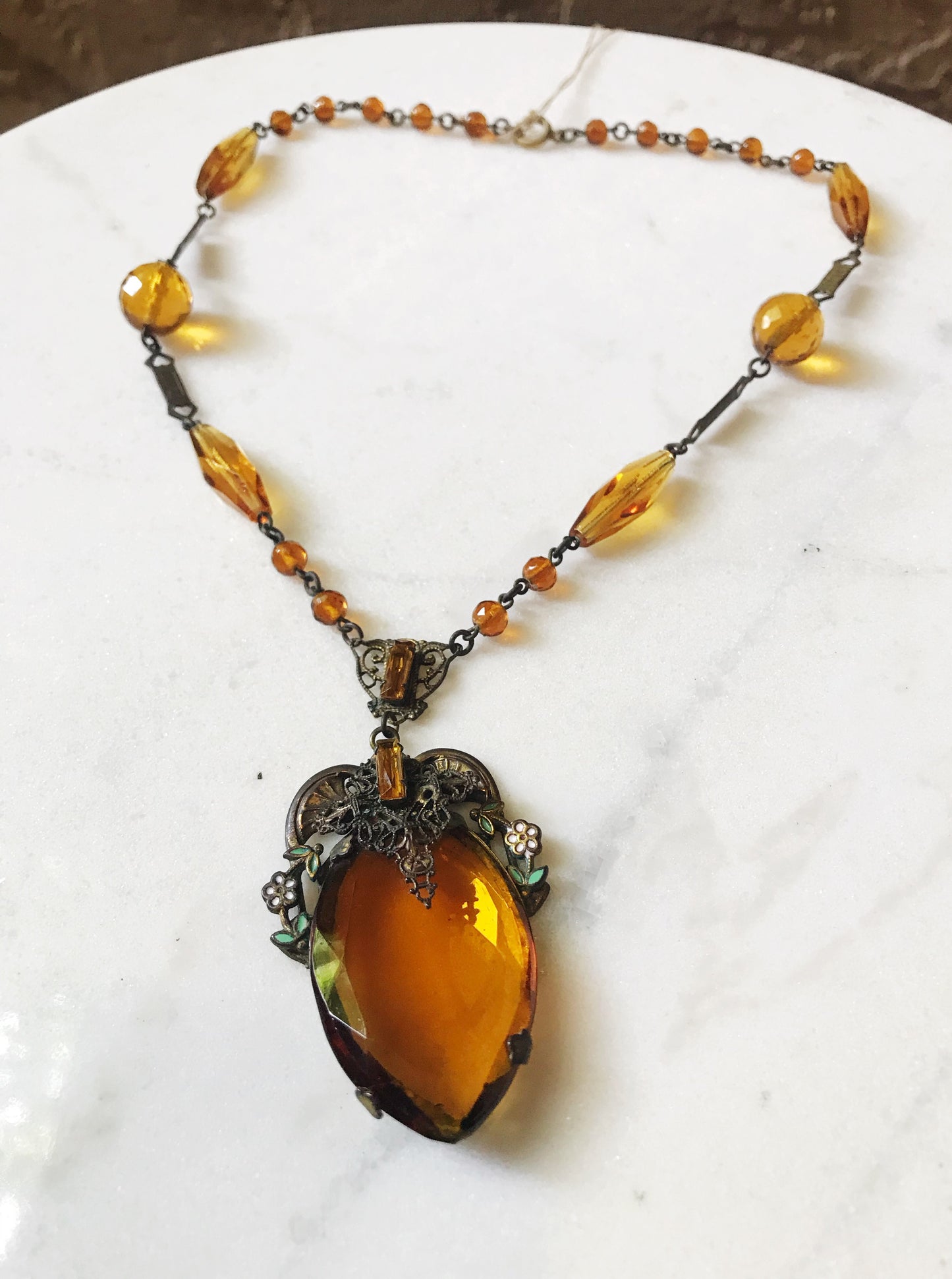 1920s Citrine Amber Czech Glass Necklace