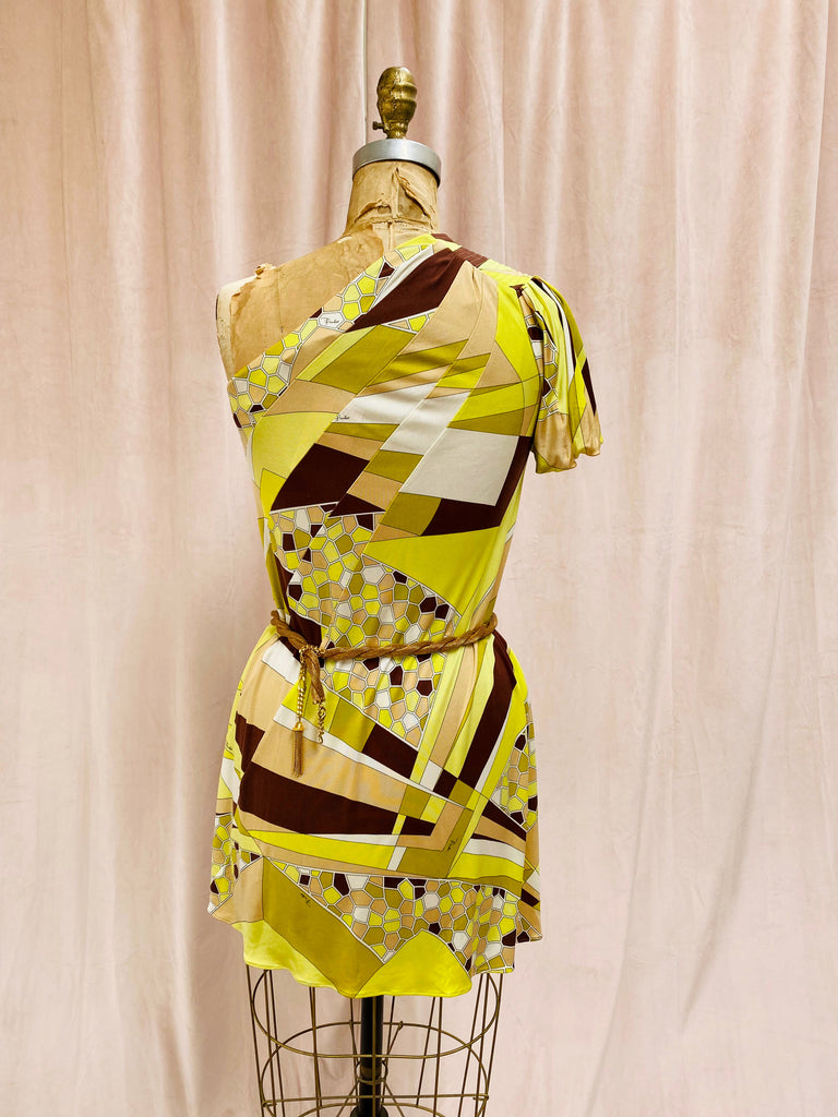 Emilio Pucci Chartreuse Yellow Geometric Mini Dress