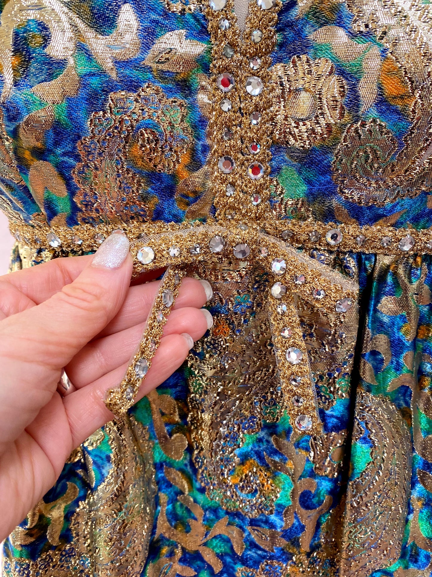 Malcolm Starr 1960s Silk Paisley Gold Lurex Gown