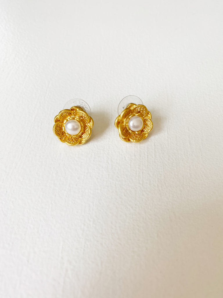 Gold Pearl Flower Studs