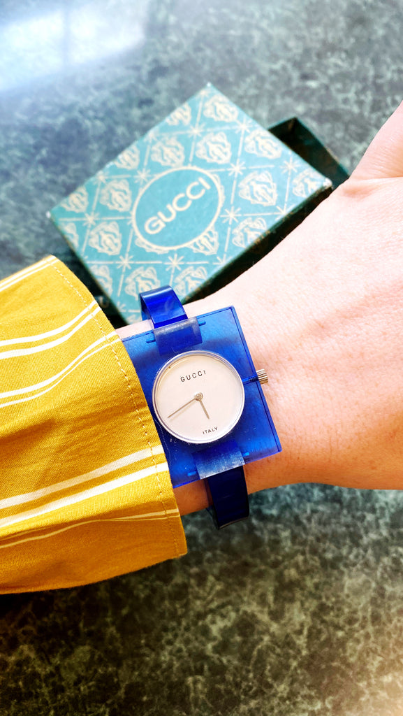 Vintage 1970s Gucci Blue Lucite Watch