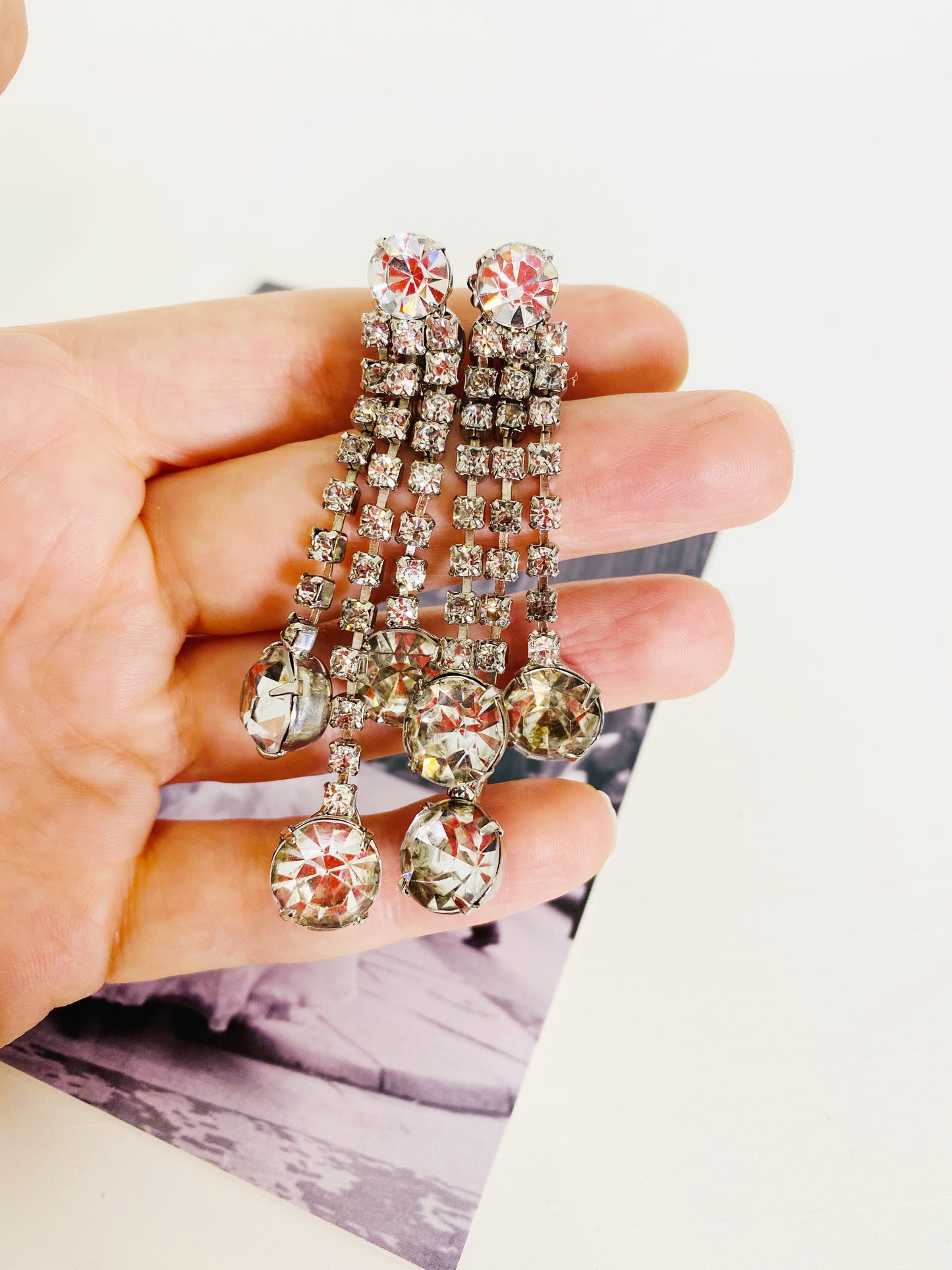 Vintage Oversized Crystal and Rhinestone Drop Earrings