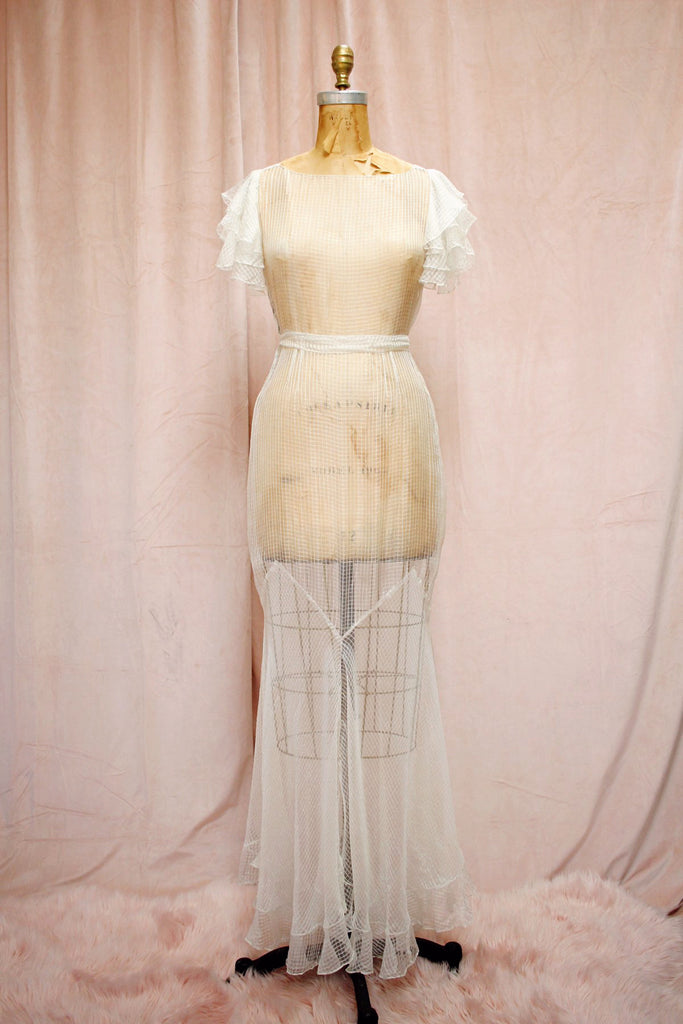The Harlow | Vintage 1930s Fairy Silk Sheer Wedding Gown Fishtail Hem