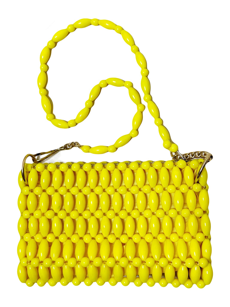 Vintage 60s Yellow Beaded Lucite Bag