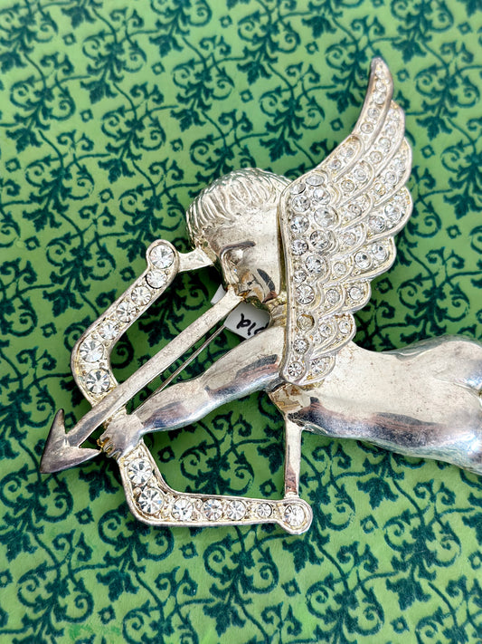 Vintage HUGE Cupid Silver Brooch