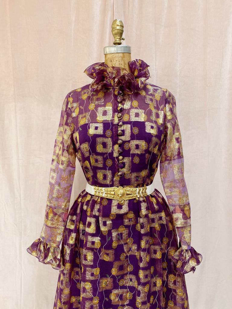 Lillie Rubin Purple & Gold Lurex Midi Dress