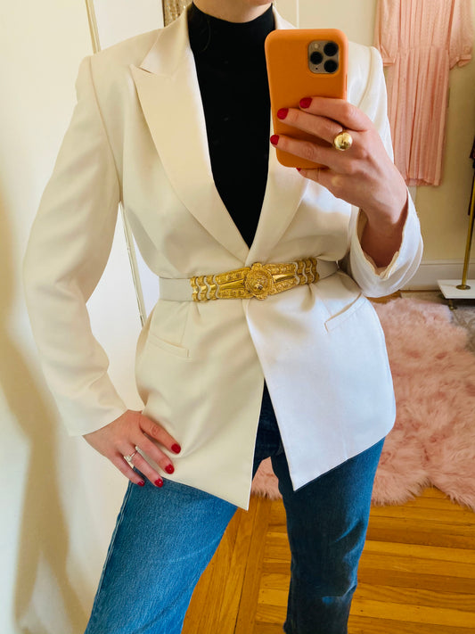 Judith Leiber White Leather Gold Lion Belt