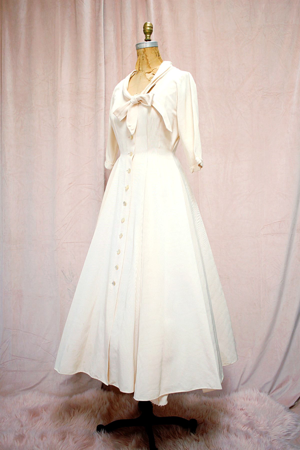 The Marilyn | Vintage 1950s Ivory Silk Rayon Faille Fit & Flare Dress